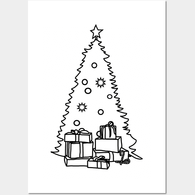 Christmas Tree and Presents Outline Wall Art by ellenhenryart